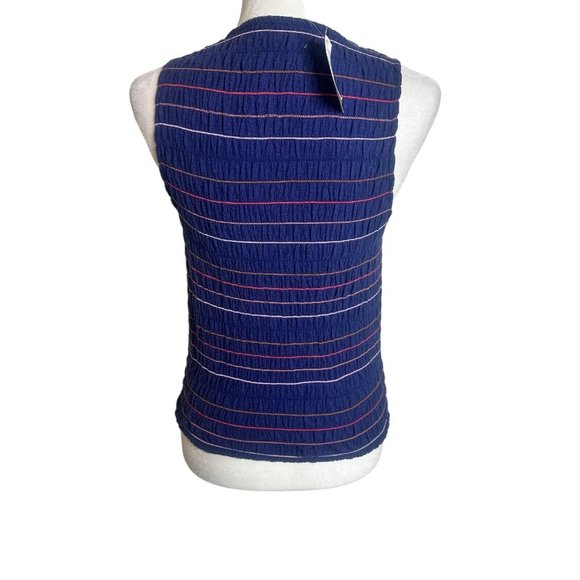 Madewell Sleeveless Tank Top Size Small Blue Rainbow Stitch Smocked Stretch NEW - Picture 2 of 3